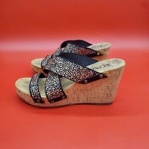 XOXO Belicia Studded Cork Wedge Sandals Women’s 6M Shoes